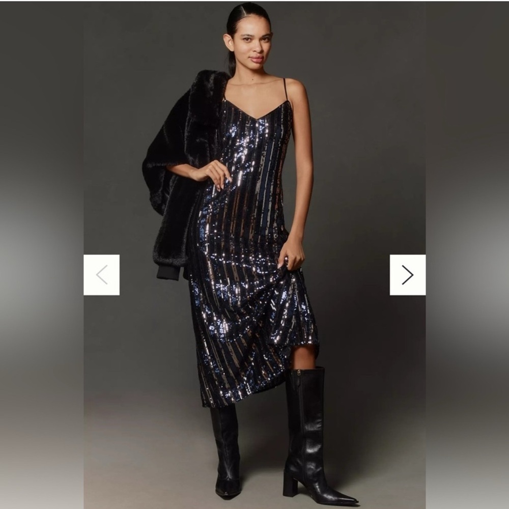 NWT Anthropologie Maeve sleeveless navy sequin stripe midi dress
